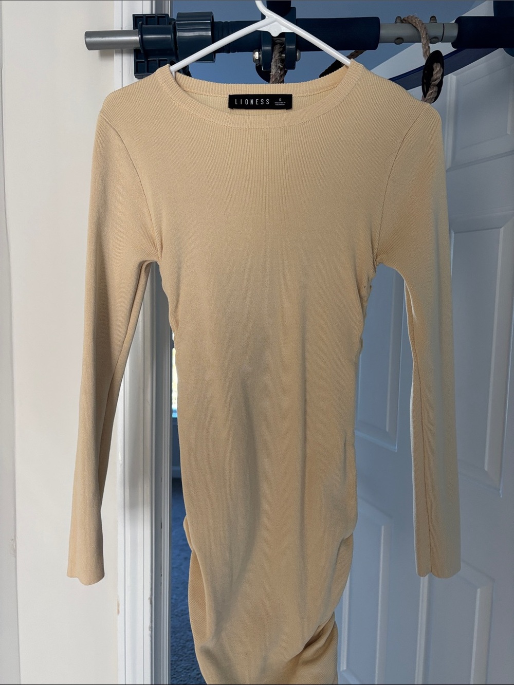 NWOT Lioness Ribbed Bodycon Long Sleeve Dress in Beige